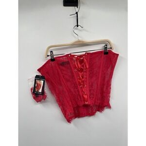 Fantasy Lingerie Sexy Is For Every Body Eyelash Corset 2 Piece Women's L Red NWT